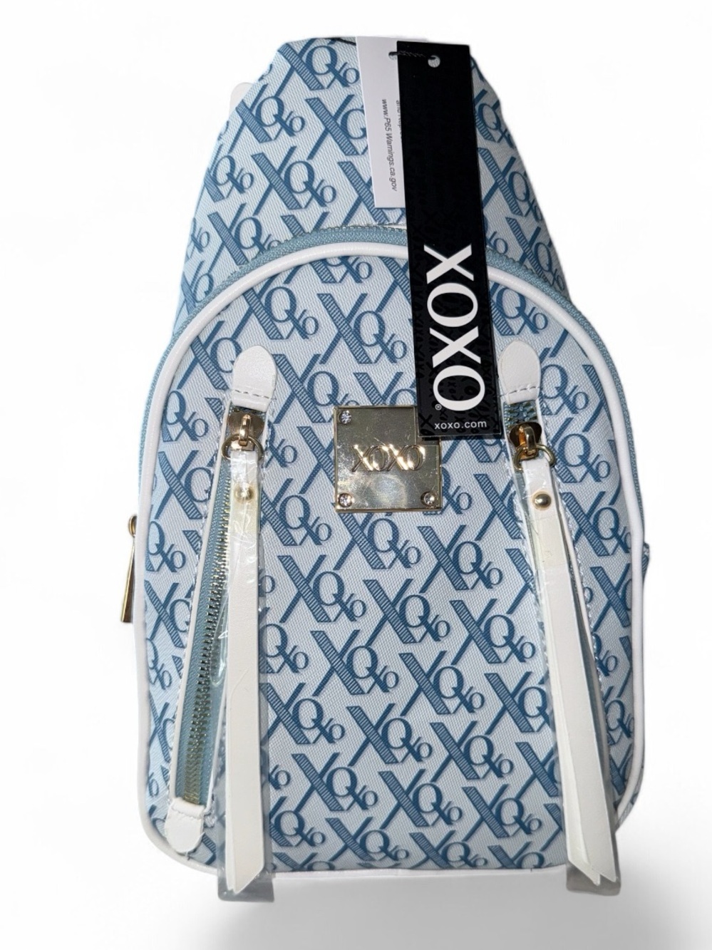 XOXO Luxe Sling Bag - NWT Blue and White logo design